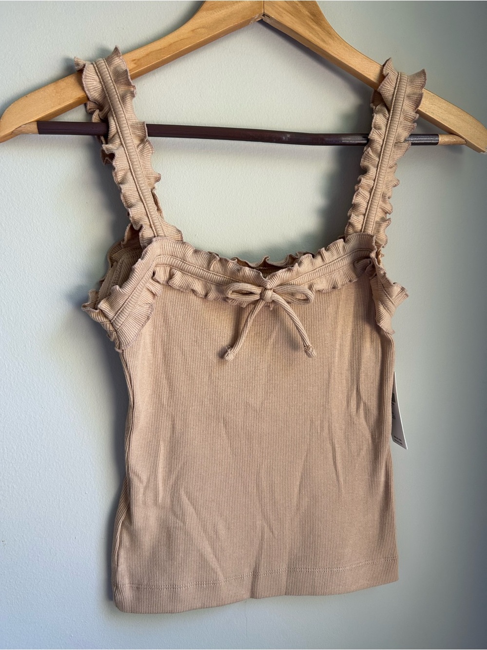 Maeve Ruffle Ribbed Tank Top Camel XXS NWT $38
